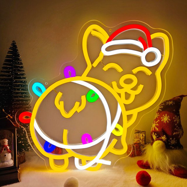 Dimmbares Corgi Weihnachts-Neonschild zur Wanddekoration in Multicolour mit USB-Anschluss - Bild 1