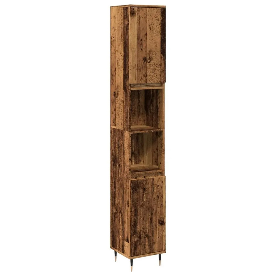 vidaXL Badschrank in Altholz-Optik mit Türen und offenen Regalen im industriellen Stil, Farbe: Braun, B/T/H: 30 x 30 x 190 cm - Bild 2