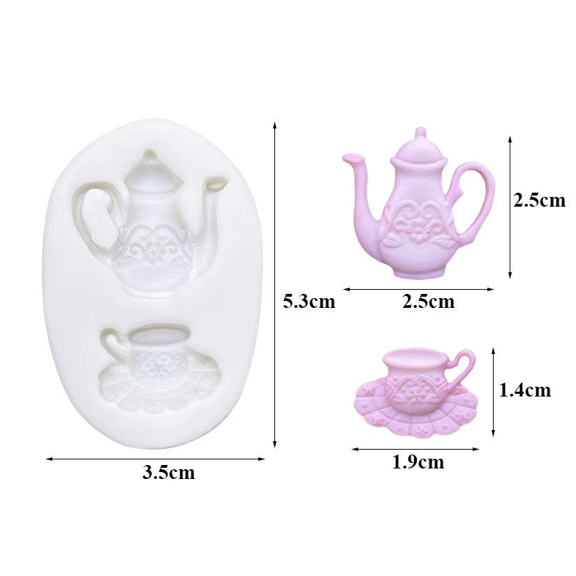 Fengying Silikonform Tea Party für Schokolade, Cupcakes und Fondant, Grau-Weiß, Oval - Bild 6