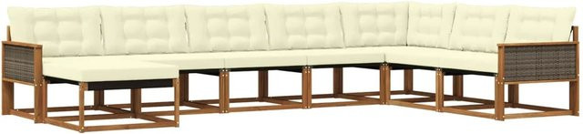 vidaXL Outdoor-Sofagarnitur in U-Form aus Akazienholz mit Textilene-Elementen und Kissen, Beige/Braun, B/T/H: 247,5 x 247,5 x 81,3 cm - Bild 1
