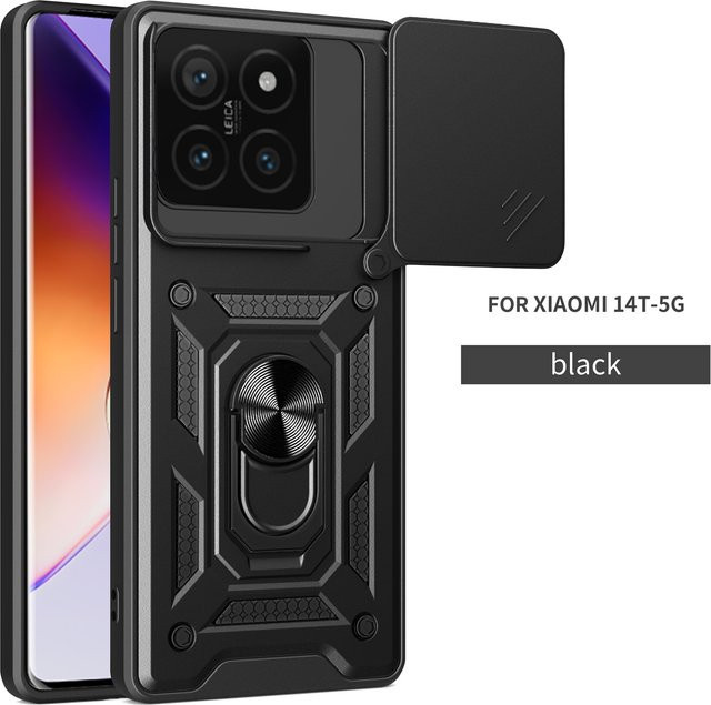 Stoßfeste Magnet-Schutzhülle mit Kamera-Abdeckung für Xiaomi 14T 5G in Schwarz und Rot - Bild 1