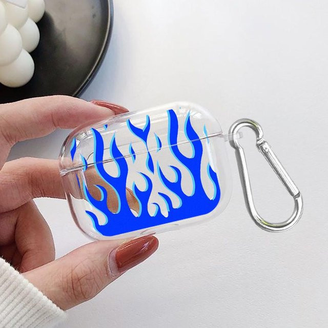 Transparente Schutzhülle mit blauem Flammen-Design für Apple AirPods Pro und AirPods 3/2/1 - Bild 1