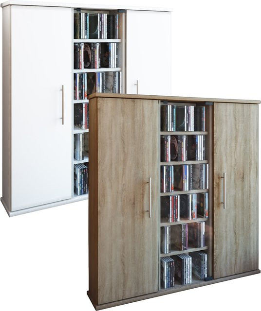 VCM CD Regal Santo in Braun mit ESG-Sicherheitsglastür und Holztüren für CDs, DVDs und Blu-rays, H x B x T: 92 x 86 x 18 cm - Bild 1