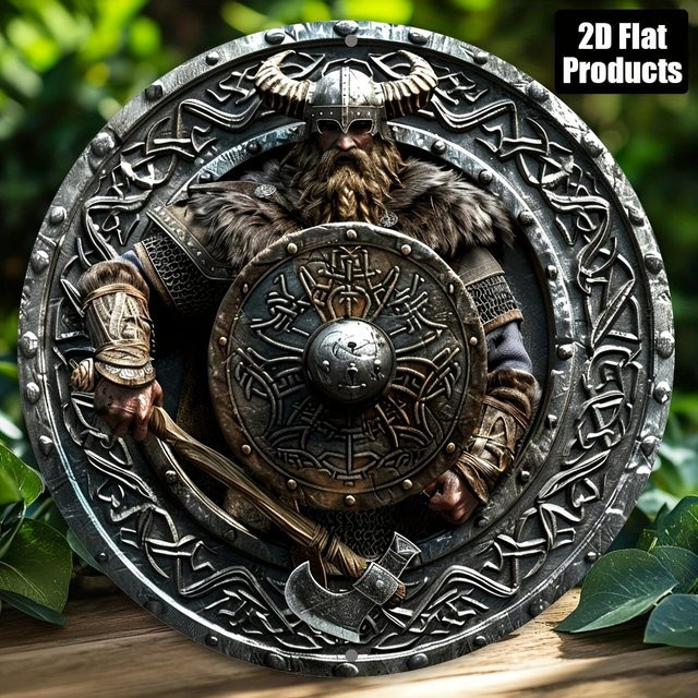 Rundes dekoratives Metallschild Potdemiel Wikinger-Krieger Vintage Design Durchmesser: 20 cm - Bild 1
