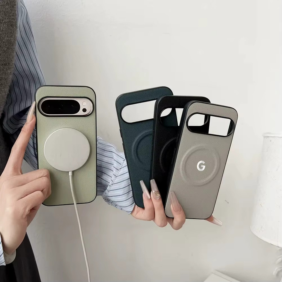 Business Leder Magnetgehäuse für Google Pixel 10 Pro XL 9 8 7 6 A mit MagSafe Wireless Charging Funktion in Weiß und Grün - Bild 2