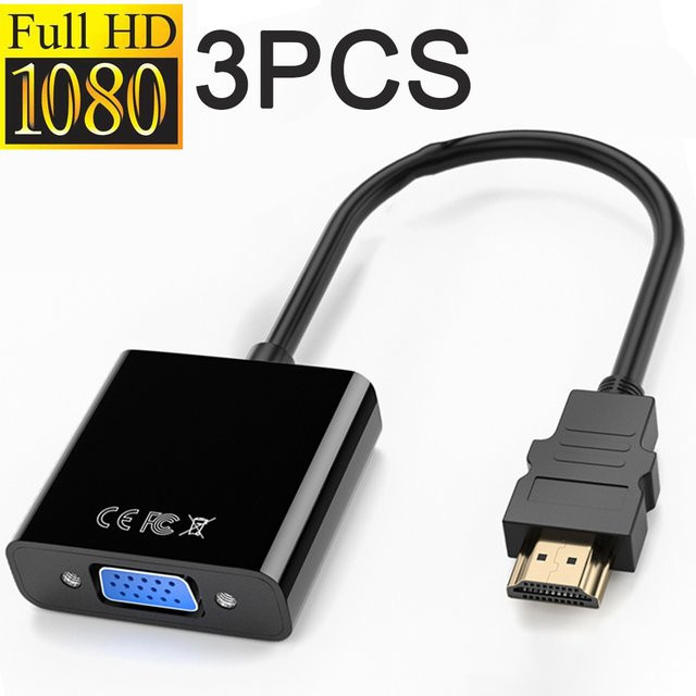 ZOUGOUGO 3er-Set HDMI auf VGA Adapter in Schwarz für Full HD 1080P zur Verbindung von PC oder Laptop mit Monitor - Bild 1