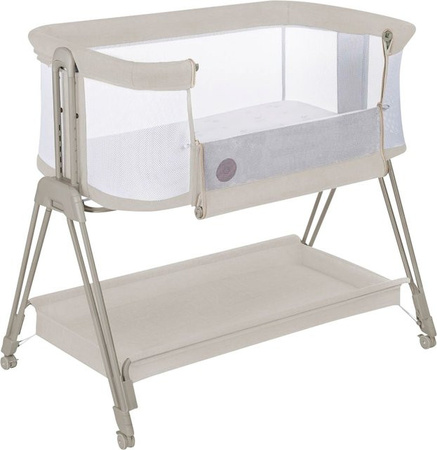 Lionelo Beistelbett Luna in Beige mit Seitenelement und Seitentaschen