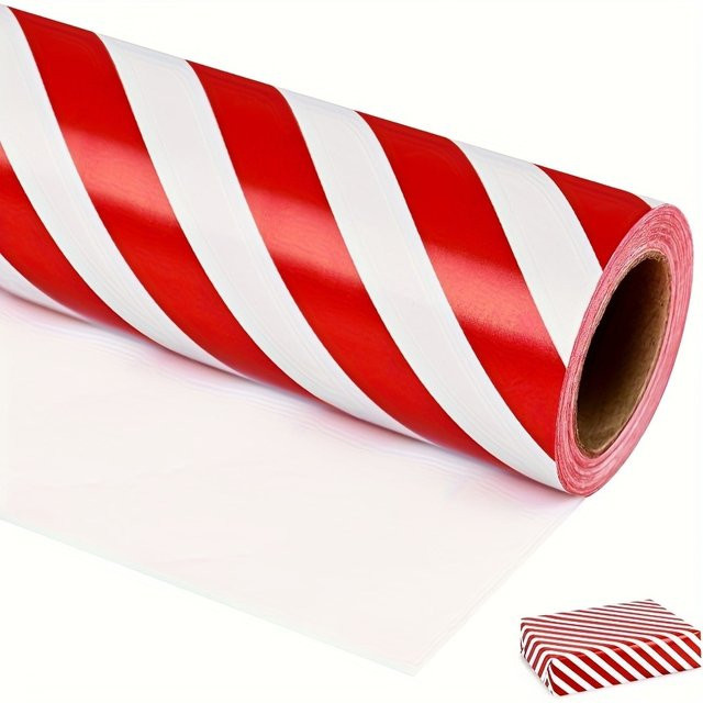 Rot-weiß gestreiftes Geschenkpapier mit Zuckerstangen-Muster für Weihnachten, Geburtstag und Party, Breite: 44 cm, Länge: 300 cm - Bild 1