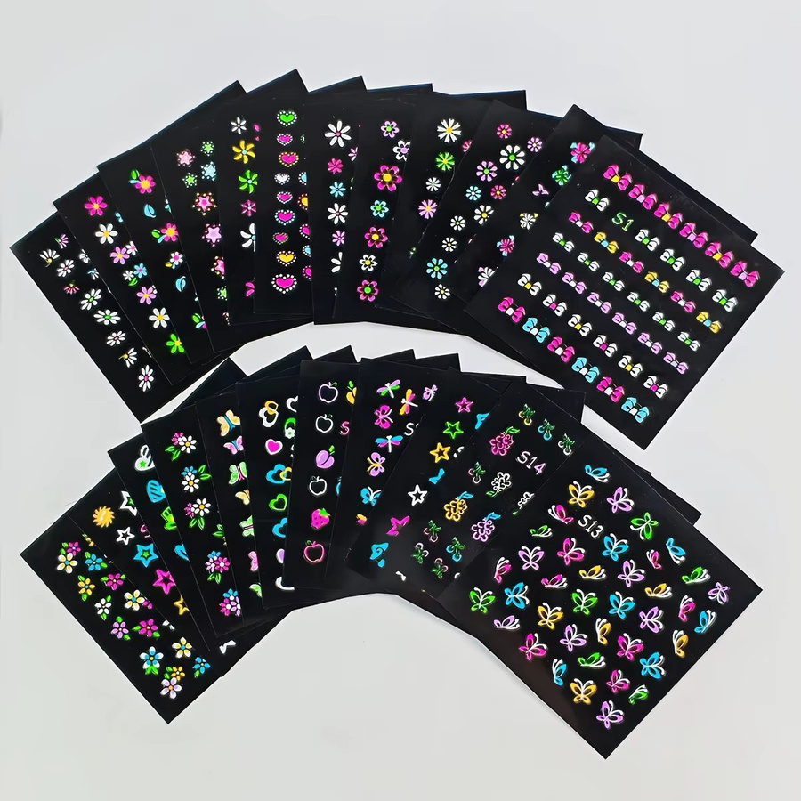 MAGT Nagelkunstaufkleber, Neon, Glänzend, Schmetterling, Herz, Blume - Bild 5