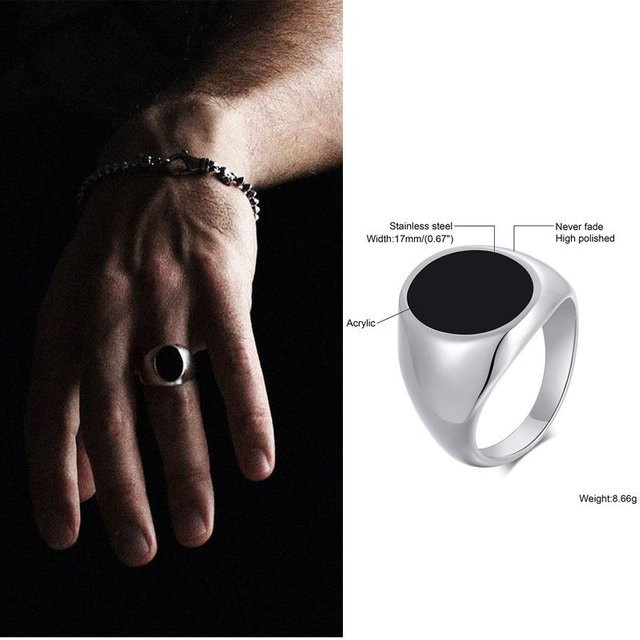 Lucky Star Jewelry Siegelring Edelstahl, Schwarz, Zirkonia, Herren, Ringgröße 7 - Bild 1
