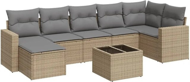 vidaXL 8-teilige Garten-Sofagarnitur aus Poly-Rattan in Beige mit Kissen und Glastisch - Bild 1