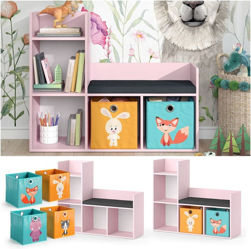Vicco Kinderzimmer Regal mit Sitzbank Luigi in Pink inklusive 2 Faltboxen, B/T/H: 107 x 88 x 88 cm - Bild 2