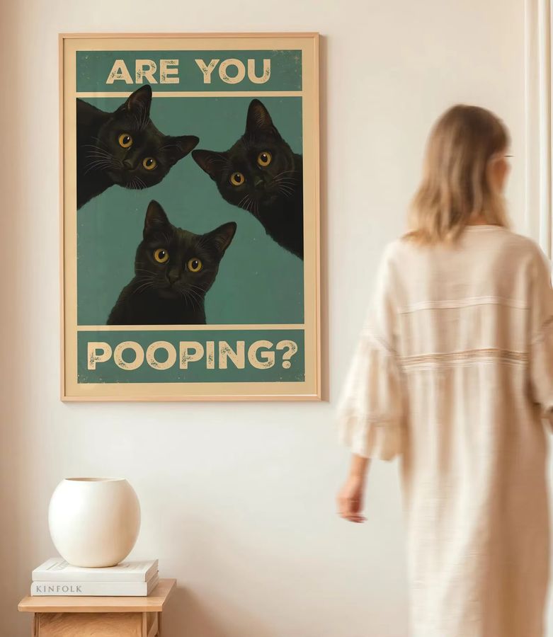 Lustiges Katzen-Poster für das Badezimmer mit Typografie von SHENCHEN, Mehrfarbig, Rechteckig, Wandmontage - Bild 4