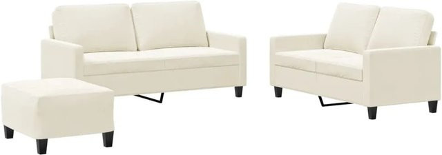 vidaXL 3-teilige Sofagarnitur aus Samt in Creme mit 2x 2-Sitzer-Sofas, 1x Fußhocker und 4 Kissen - Bild 1