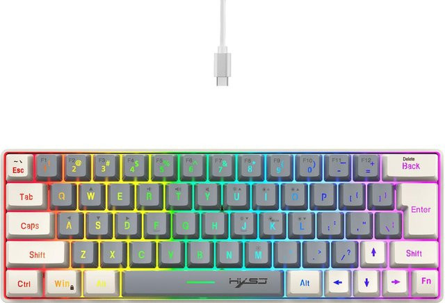 HXSJ Membran Gaming-Tastatur mit bunter Beleuchtung, 63 Tasten, USB-C Kabel abnehmbar, grau/weiß - Bild 1