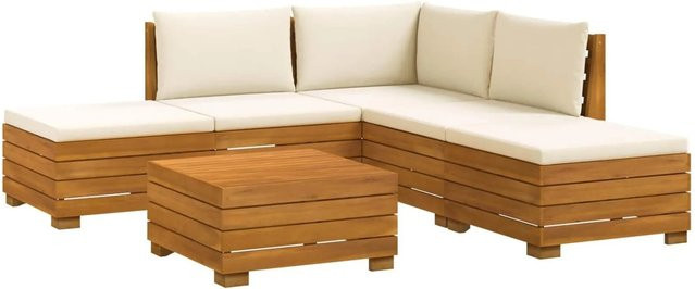 vidaXL Outdoor-Sofagarnitur aus Massivholz Akazie in Braun mit 6 Teilen und cremeweißen Kissen - Bild 1