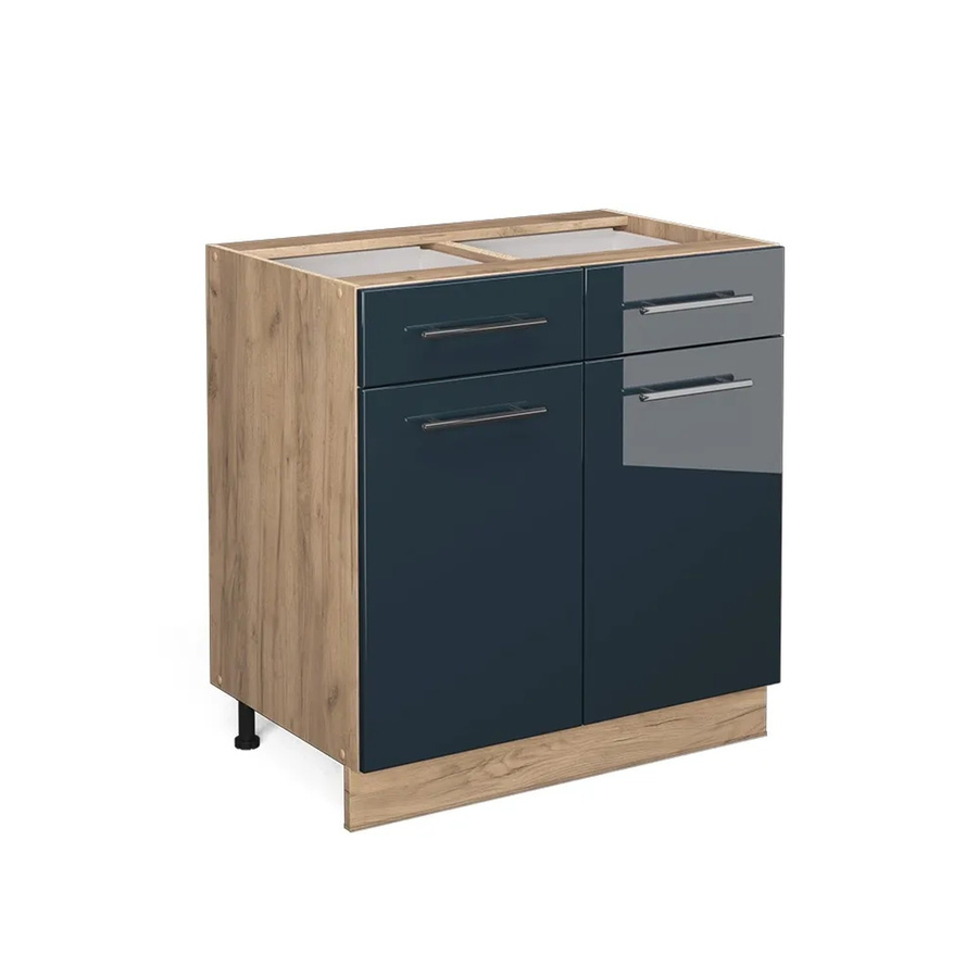 Vicco Küchenschrank Fame-Line Schubunterschrank in Dunkelblau Hochglanz und Eiche ohne Arbeitsplatte Breite: 80 cm - Bild 3