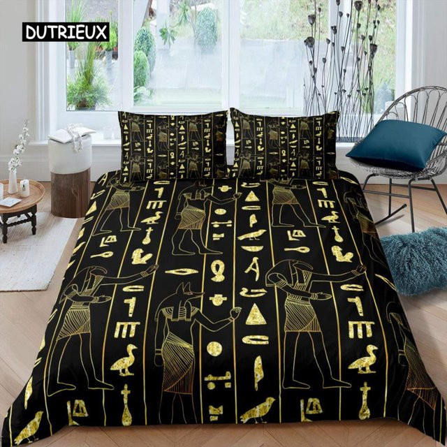 Bettbezug-Set Binchi Outdoor Product mit ägyptischem Vintage-Design, Boho-Tribal-Stil in Schwarz, 3-teilig, B/H: 140 x 200 cm - Bild 1