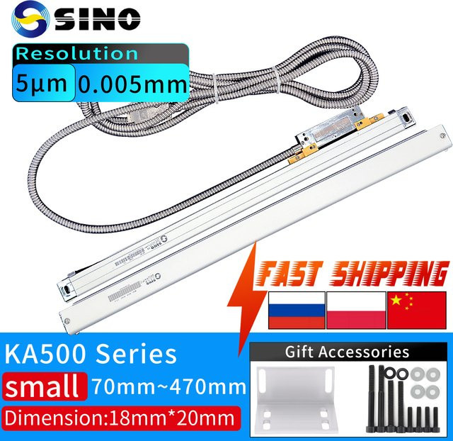 SINO KA500 Kleine lineare Waage Optisches Lineal 5V TTL in Silber, Messbereich 70 bis 420 mm - Bild 1