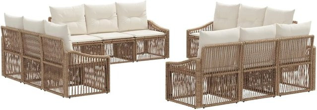 vidaXL Gartensofa-Set 12-teilig aus Poly-Rattan in Beige mit Polsterung und Kissen - Bild 1