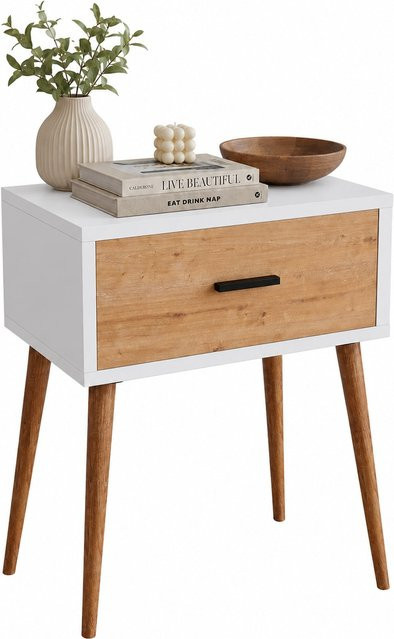 VCM Beistelltisch Nachttisch mit Schublade in Holzoptik im Retro-Design, B/T/H: 45 x 30 x 56 cm - Bild 1