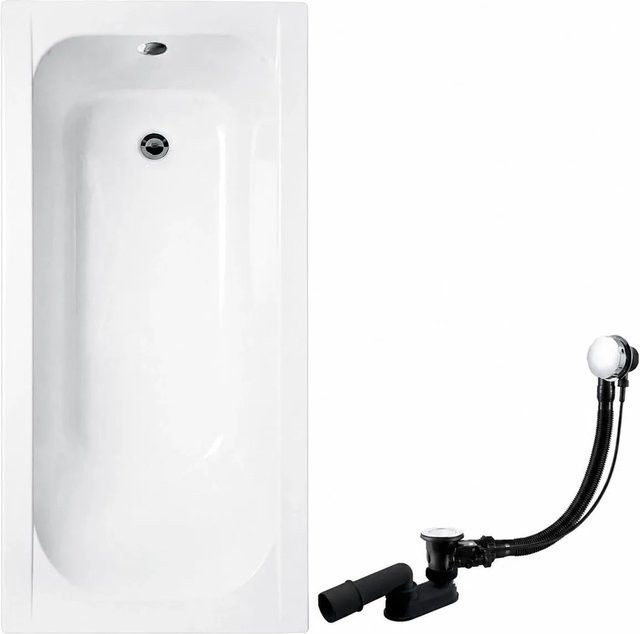 KOLMAN Badewanne Rechteck aus Acryl in Weiß inklusive Ablauf und Füßen B/T: 140 x 70 cm - Bild 1