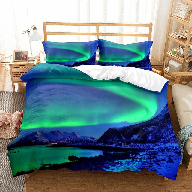 Binchi Outdoor Product Bettwäsche-Set Nordlichter Naturwunder aus Polyester in Blau, 3-teilig, B/H: 155 x 215 cm - Bild 1