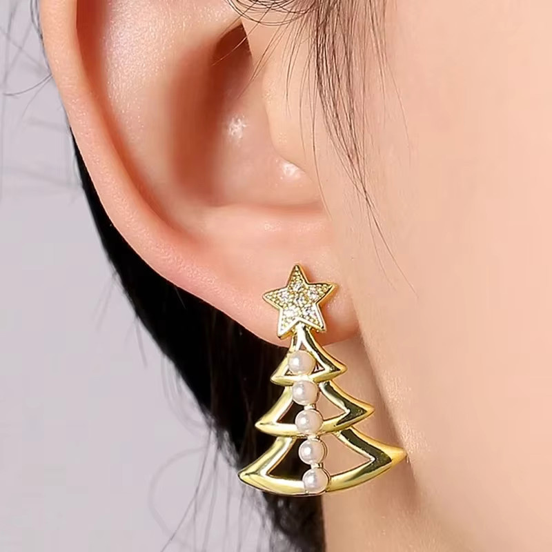 Huitan Tropfen Ohrringe, Gold, Perle, Zirkonia, Damen - Bild 2