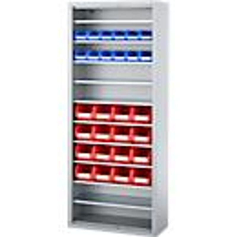 SSI Schäfer Magazinregal C+P Serie 13 mit 28 Sichtlagerkästen PROFI LF 211/221, 10 Fachböden, abschließbar, Stahl, weißaluminium RAL 9006, B: 70 cm, T: 30 cm, H: 169 cm - Bild 3