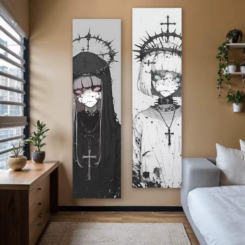 VIKAMA Gothic Anime Wandteppich mit blau-grünen Augen in Multicolour, vertikaler Wandbehang für dein Wohnzimmer oder Schlafzimmer, B: 40,0 cm, H: 150,0 cm - Bild 2