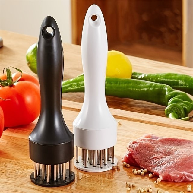 YOCITY Fleischklopfer aus Edelstahl mit Fleischklopfer-Hammer und Fleisch-Nadel zum Zartmachen von Fleisch in Silber und Schwarz - Bild 1