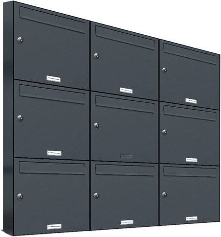 AL Briefkasten-System für 9 Parteien, Aufputzmontage, grau, B/H/T: 153,275 x 102,6 x 11,6 cm - Bild 1