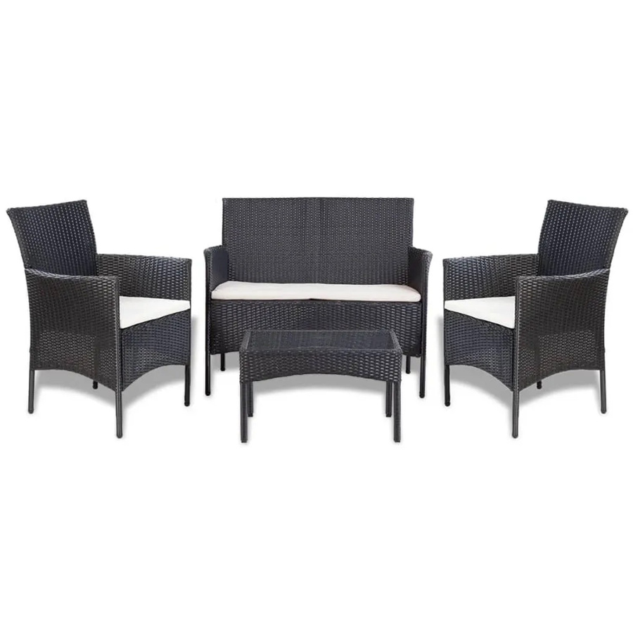 vidaXL 4-tlg Garten-Lounge-Set Modell 22 aus Poly Rattan mit Auflagen in Schwarz - Bild 2