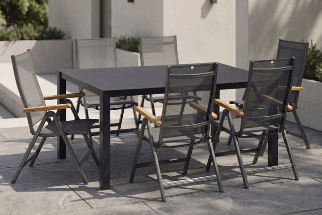 Kettler Garten-Essgruppe Granada in Anthrazit mit Tisch und 6 Klappstühlen aus Aluminium und Spraystone, Tisch Breite: 160 cm, Tiefe: 95 cm, Höhe: 76 cm - Bild 1