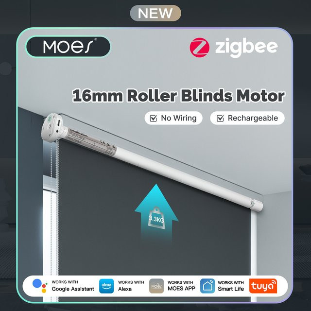 MOES Tuya Zigbee Smart Rolladenmotor für Fenster und Vorhänge, aufladbar, kompatibel mit Alexa und Google Home, Farbe: Weiß - Bild 1