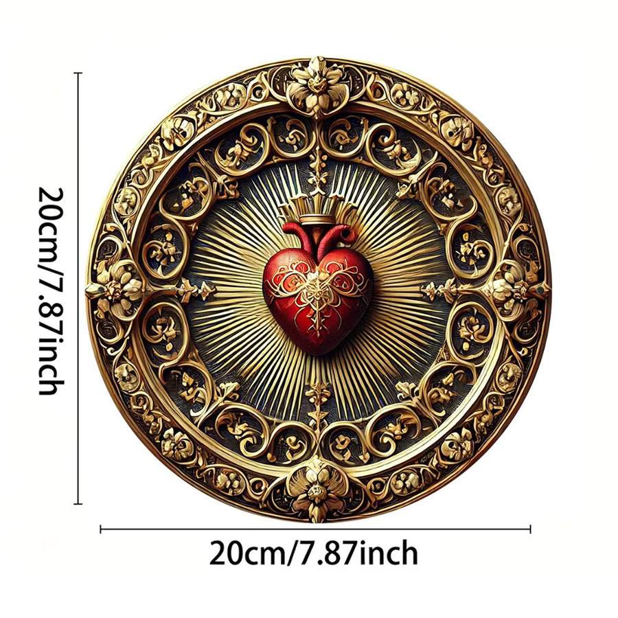 HELLOYOUNG Vintage-Wandkunst aus Aluminium mit Heiligem Herz in Gold und Rot, religiöse Dekoration für dein Zuhause - Bild 2