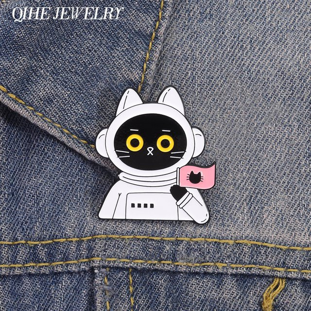 QIHE JEWELRY Brosche, Astronaut Katze, Emaille, Bunt - Bild 1