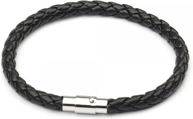 Armband Herren, Leder, Edelstahl, Schwarz, Geflochten, Magnetischer Knopf - Bild 1