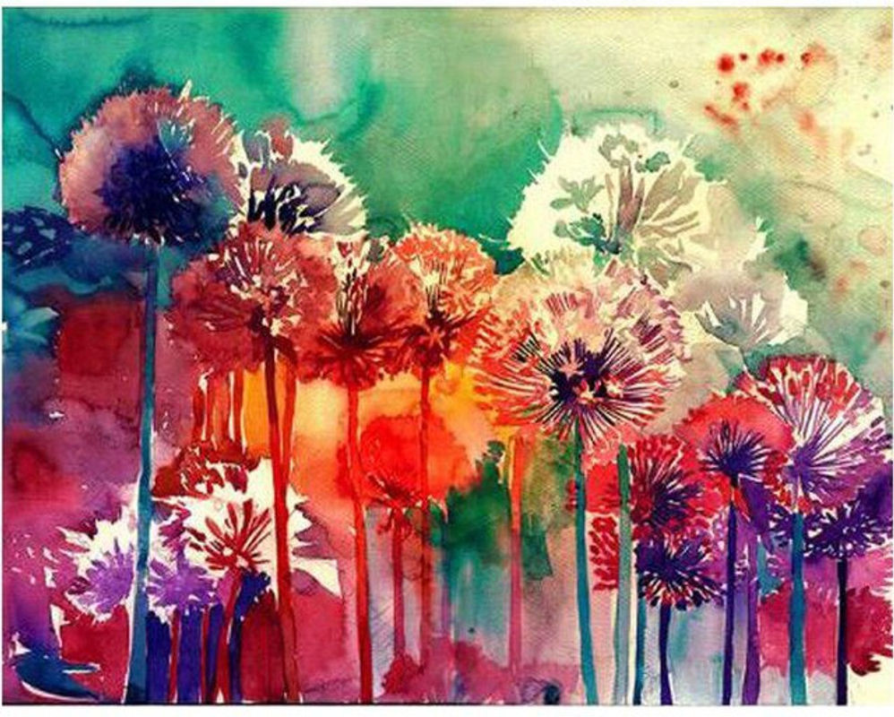 FIYO 5D DIY Diamantmalerei Aquarell Löwenzahn Blumen Dekoration, mehrfarbig, B/H: 20 x 30 cm - Bild 1