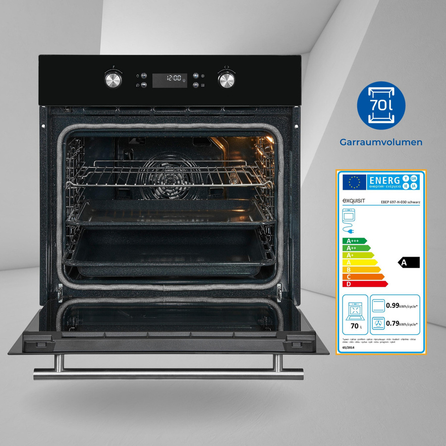 Exquisit Einbaubackofen EBEP697-H-030 Schwarz mit 70 l Volumen - Bild 6