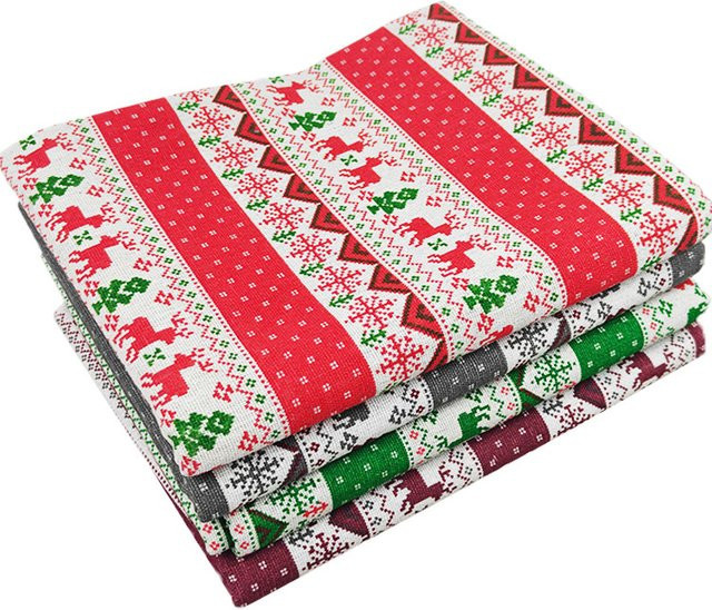 4er-Set quadratische Leinenstoffe mit Weihnachtsmuster in Multicolour für Patchwork und DIY-Nähen, Breite: 50 cm, Tiefe: 50 cm, Höhe: 50 cm - Bild 1
