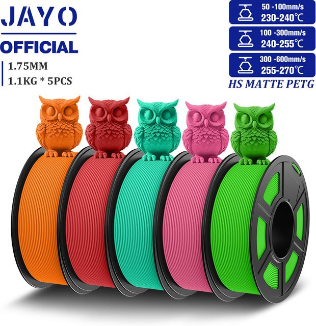 JAYO PETG-Filament 1,75 mm für Hochgeschwindigkeits-3D-Drucker, 5 Rollen High Flow Speedy Matte, 5,5 kg Gesamtgewicht - Bild 1