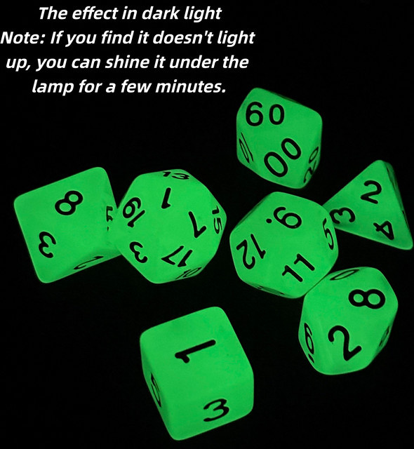 Vorinclex Polyedrische Würfel Glow in The Dark, 7-teiliges Set, Bunt / Mehrfarbig - Bild 1