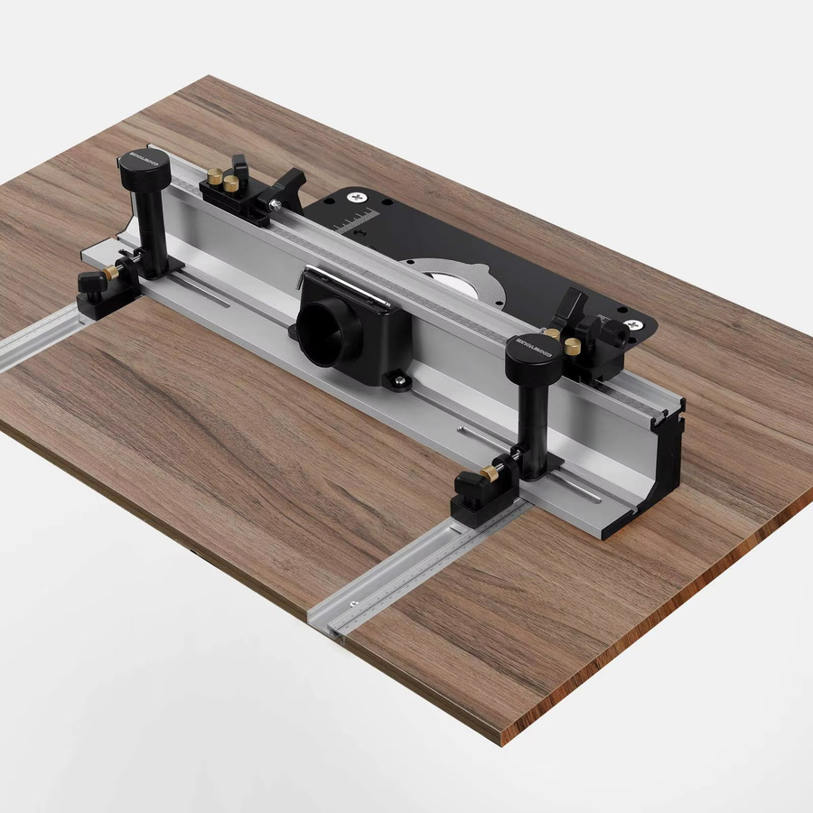 ENJOYWOOD Profilzaun für Holzbearbeitungs-Fräsertisch aus Aluminiumlegierung in Silber, Breite: 70 cm, mit 30 cm T-Schienen-Gleithalterungen und Bitschutz - Bild 3