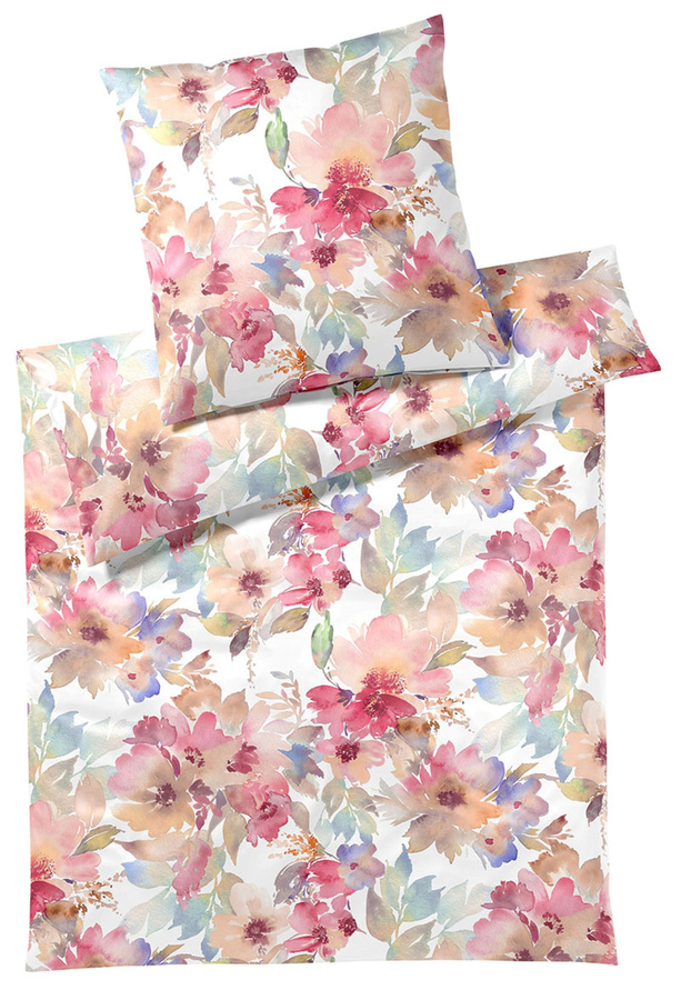 Elegante Mako-Batist Bettwäsche Bloom Blüten Sommer in Pink und Multicolour, Set aus Bettbezug und Kissenbezug aus Baumwolle, B/H: 155 x 220 cm und 80 x 80 cm - Bild 1