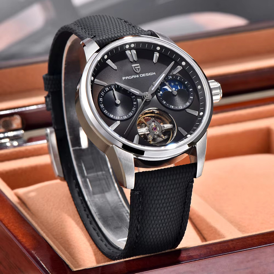 PAGANI DESIGN Armbanduhr, Automatik, Edelstahl, Textil/NATO, Herren, Schwarz - Bild 2