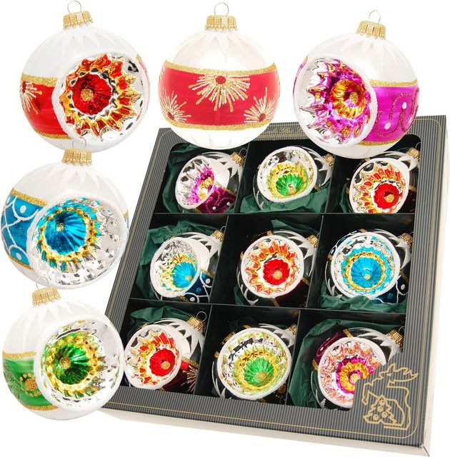 Krebs Glas Lauscha Reflex Weihnachtsbaumkugeln Retro 9-teilig Multicolor Durchmesser: 8 cm - Bild 1