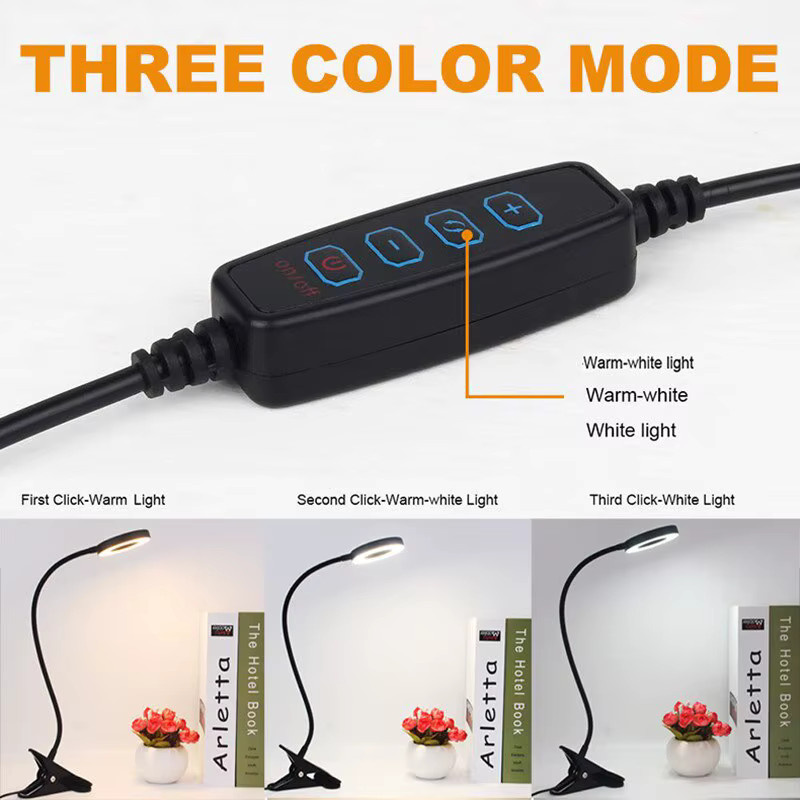 Heinast LED USB Buchlampe mit Clip in Schwarz, 48 LED Schreibtischleuchte mit 3 Farbmodi und 10 Helligkeitsstufen, flexibler Schwanenhals für Home Office und Schlafzimmer - Bild 4