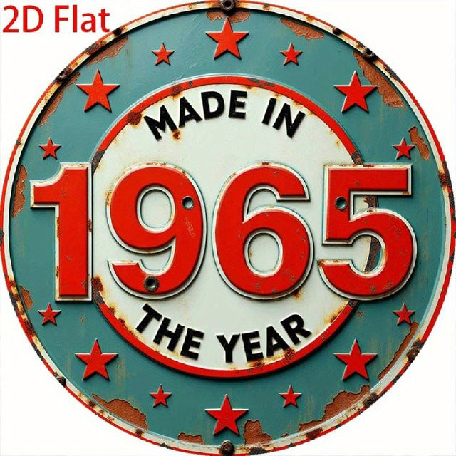 Rundes Vintage Aluminium-Blechschild Potdemiel Made in 1965 mit roten Sternen in Rot, Blau und Weiß - Bild 1