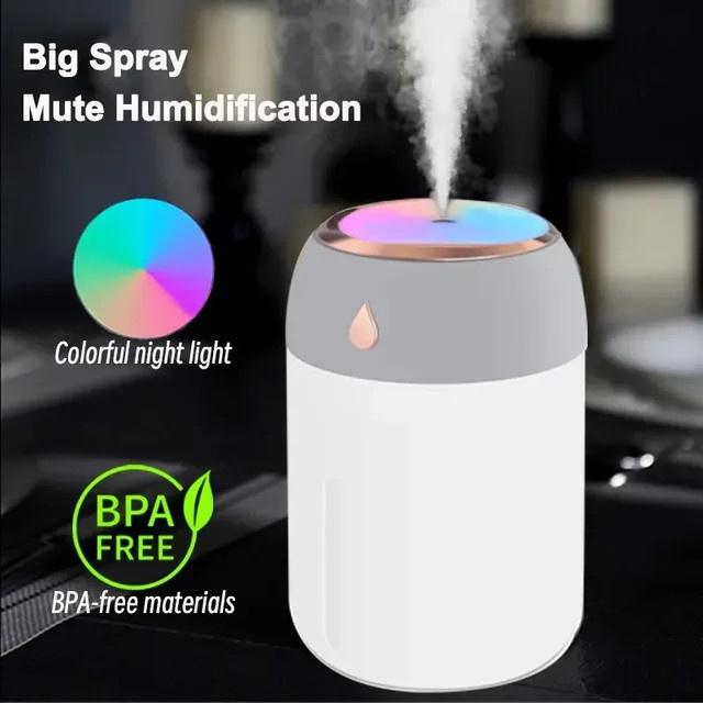 HLCOME Tragbarer Mini-USB-Luftbefeuchter und Aroma-Diffusor mit LED-Kühllicht, Weiß, 330 ml - Bild 1